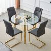 Table and chair set, circular dining table, glass tabletop with a diameter of 40 inches and gold-plated metal legs