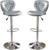 Silver / Grey Faux Leather PVC Stool Counter Height Chairs Set of 2 Adjustable Height Kitchen Island Stools Chrome Base.