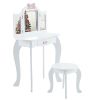 Kids Vanity Table and Chair Set, 2-in-1 Girls Vanity with Tri-Folding Mirror & 3-Color LED Lights, 1 Drawer