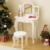 Kids Vanity Table and Chair Set, 2-in-1 Girls Vanity with Tri-Folding Mirror & 3-Color LED Lights, 1 Drawer