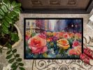 New York Roses in Watercolor Doormat Front Door Mat Indoor Outdoor Rugs for Entryway, Non Slip Washable Low Pile, 24H X 36W