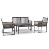 4 Piece Patio Lounge Set with Cushions Black Steel