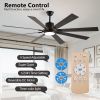 Walnut LED Ceiling Fan Light with 8 Wooden Blades, Remote Control, Dimmable & Adjustable Color Temperature for Living Room, Bedroom, or Dining Room