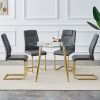 Table and chair set, circular dining table, glass tabletop with a diameter of 40 inches and gold-plated metal legs