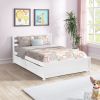 Full Size Wood Platform Bed Frame with 4 Storage Drawers and Headboard of White Color for All Ages