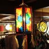 Chinese Paper Lantern Rectangle Handmade National Style Home Decor Printed Blue and Yellow Flower Lamp Shade