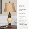 28" High Traditional Table Lamp Set of 2, Vintage Bronze Bedside Lamps with Faux Silk Bell Shades