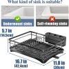 2 in Set Dish Drying Rack and Under Sink Organizer Rack, Large Dish Rack with Drainboard, 2 Tier Pull Out Cabinet Shelf for Kitchen Storage