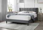 Elegant Modern Gray Brushed Linen 1pc Queen Size Bed Upholstered Box Design Headboard Bedframe