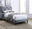 Full Size Bed w Adjustable Headboard 1pc Bedframe, Grey Velvet Upholstered Youth Bedroom Furniture