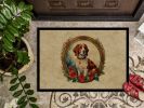 Brittany Spaniel Christmas Flowers Doormat Front Door Mat Indoor Outdoor Rugs for Entryway, Non Slip Washable Low Pile, 24H X 36W