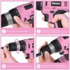 Cordless Drill Set, 20V Electric Power Drill with Battery And Charger, Pink