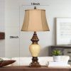 28" High Traditional Table Lamp Set of 2, Vintage Bronze Bedside Lamps with Faux Silk Bell Shades