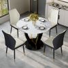 Table and chair set.A 42 Inch Diameter Round Tempered Glass Pandora marble patterned Dining Table - V-Shaped MDF Legs.Paired With 4 White and dark gra