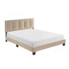 1pc Queen Platform Bed Light Brown Velvet Upholstered Adjustable Height Headboard Button Tufted Solid Wood Bedroom Furniture