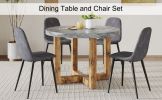 A modern and practical circular dining table. Made of MDF tabletop and wooden MDF table legs. A set of 4 cushioned chairs. CT-403 B0501A