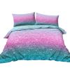 Colorful Glitter Bedding Girly Turquoise Blue Pink and Purple Pastel Colors Duvet Cover 3 Piece Trendy Bed Spreads Queen Size Comforter Cover Sets for