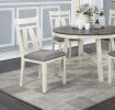 Dining Room Furniture 5pc Dining Set Round Table And 4x Side Chairs Gray Fabric Cushion Seat White Clean Lines Wooden Table Top