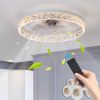 Modern Acrylic Ceiling Fan Light with Remote Control, Dimmable LED Chandelier, 6-Speed Adjustable, Quiet Motor, Flush Mount Design for Living Room