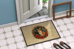 Corgi Christmas Flowers Doormat Front Door Mat Indoor Outdoor Rugs for Entryway, Non Slip Washable Low Pile, 24H X 36W