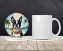 Boston Terrier Luau Large Sandstone Coasters Pack of 4 Absorbent Round Coasters Decor Gifts for Men or Women, 4 in, Multicolor