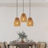 Set of 3 Rustic Hemp Rope Pendant Light, Handcrafted Farmhouse Hanging Light Fixture, Adjustable Height Ceiling Lamp for Kitchen Island, Dining Room