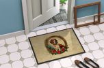 Brittany Spaniel Christmas Flowers Doormat Front Door Mat Indoor Outdoor Rugs for Entryway, Non Slip Washable Low Pile, 24H X 36W