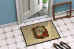 Coton De Tulear Christmas Flowers Doormat Front Door Mat Indoor Outdoor Rugs for Entryway, Non Slip Washable Low Pile, 24H X 36W