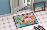 Gerbera Daisies in Watercolor Doormat Front Door Mat Indoor Outdoor Rugs for Entryway, Non Slip Washable Low Pile, 24H X 36W