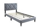 Full Size Bed w Adjustable Headboard 1pc Bedframe, Grey Velvet Upholstered Youth Bedroom Furniture