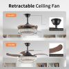 Contemporary LED Retractable Ceiling Fan with Light and Remote Control, Quiet Reversible Motor