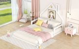 Full Size Wood Floor Bed with House-shaped Headboard, White