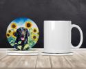 Flat-Coated Retriever in Sunflowers Large Sandstone Coasters Pack of 4 Absorbent Round Coasters Decor Gifts for Men or Women, 4 in, Multicolor