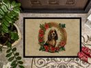 English Cocker Spaniel Christmas Flowers Doormat Front Door Mat Indoor Outdoor Rugs for Entryway, Non Slip Washable Low Pile, 24H X 36W