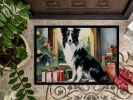 Border Collie Cozy Christmas Doormat Front Door Mat Indoor Outdoor Rugs for Entryway, Non Slip Washable Low Pile, 24H X 36W