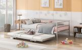 Twin Size Metal Daybed with Adjustable Trundle, Pop Up Trundle, Silver