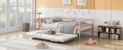 Twin Size Metal Daybed with Adjustable Trundle, Pop Up Trundle, Silver