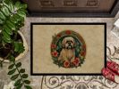 Lhasa Apso Christmas Flowers Doormat Front Door Mat Indoor Outdoor Rugs for Entryway, Non Slip Washable Low Pile, 24H X 36W