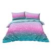 Colorful Glitter Bedding Girly Turquoise Blue Pink and Purple Pastel Colors Duvet Cover 3 Piece Trendy Bed Spreads Queen Size Comforter Cover Sets for