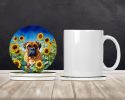 Bullmastiff in Sunflowers Large Sandstone Coasters Pack of 4 Absorbent Round Coasters Decor Gifts for Men or Women, 4 in, Multicolor