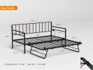 Twin Daybed with RGB LED Lights & Charging Station, Height Adjustable Day Bed Frame with Trundle, Versatile Metal Sofa Bed Frame for Bedroom