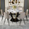 Table and chair set.42 Inch Diameter Round Tempered Glass Pandora marble patterned Dining Table - V-Shaped MDF Legs.Paired With 6 Gray Artificial PU C