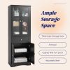 Tall Bathroom Storage Cabinet, Cabinet with Four Doors and Drawers, Adjustable Shelf, MDF Board