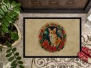 Corgi Christmas Flowers Doormat Front Door Mat Indoor Outdoor Rugs for Entryway, Non Slip Washable Low Pile, 24H X 36W