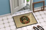 Lhasa Apso Christmas Flowers Doormat Front Door Mat Indoor Outdoor Rugs for Entryway, Non Slip Washable Low Pile, 24H X 36W