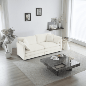 Modern Fabric Loveseat Sofa Couch For Living Room, Upholstered Large Size Deep Seat 2-Seat Sofa With 4 Pillows ,White Chenille