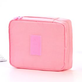 Portable Cosmetic Bag Waterproof Divider Multi-grid Pockets Toiletry Bags Travel Storage Handbags Women Make Up Bag (Color: Pink)