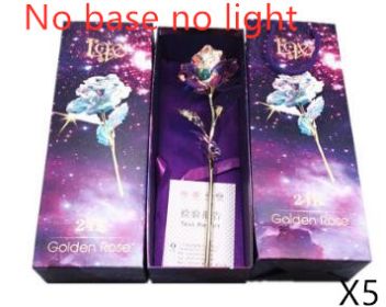 24K Luminous Color Gold Rose Flower Set (Option: No base no lightX5)