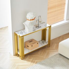 2-story Marble Decorative Table (Color: Gold)