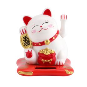 Solar Powered Cute Waving Cat Good Luck Wealth Welcoming Cats Home Display Car Decor(Yellow) (Color: White)